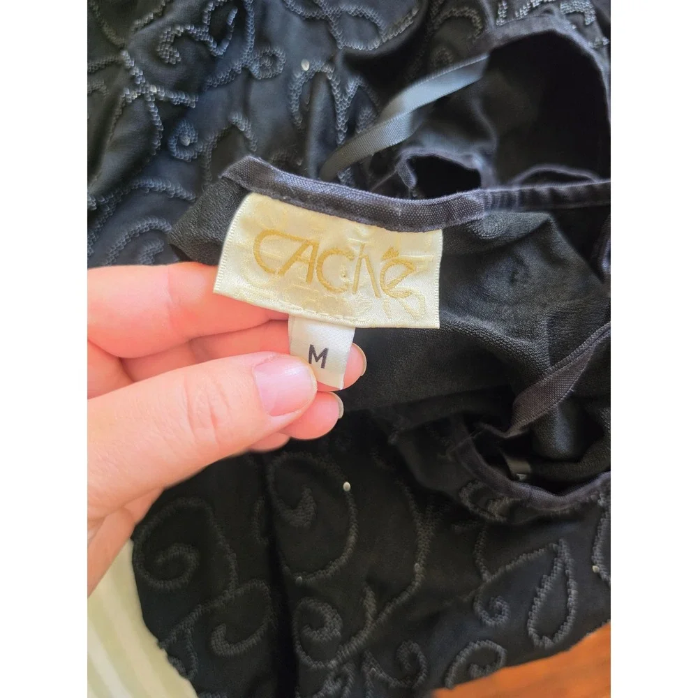 Cache Alexia Admor VTG Y2K Beaded Rouche Embroidered Black Slip Dress sz M